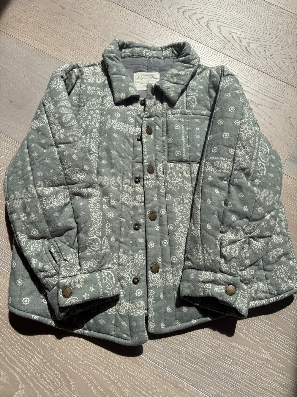 Rylee + Cru Sage Green Quilted Bandana-Print Puffer Jacket